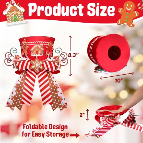 Gingerbread Christmas Tree Topper Red Top Hat with Candy Cane