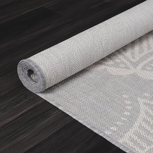 Medallion Outdoor Rug 9x12 Washable Outside Carpet for Indoor Patio Porch Waterproof Easy Cleaning Non Shedding Area Rugs Gray 9 x 12