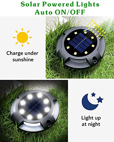 Solar Ground Lights Uplight Sidelight Waterproof 12 Pack White (12 Count)