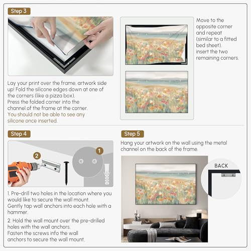 46"x72" Extra Large Framed Wall Art Coastal Flower Field with Sailing Boats Serene Landscape Illustration for Home Living Room Bedroom Decor