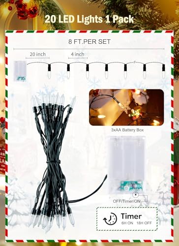 8ft 20LED Battery Operated Christmas String Lights with Timer
