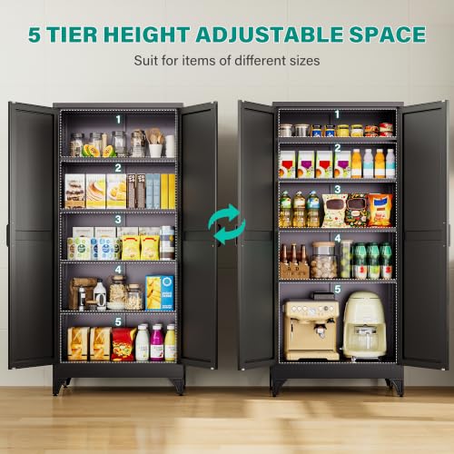 Pantry Storage Cabinets with 2 Doors and 5 Shelves