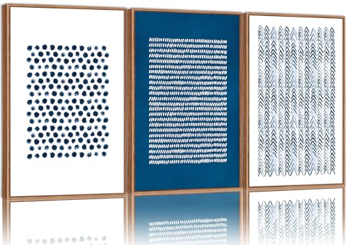 Navy Blue White Framed Canvas Wall Art Set (3 Count)