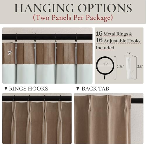 RustBrown Linen Pinch Pleated Blackout Curtains & Drapes 54 Inches Long Small Bedroom Farmhouse Curtain 2 Panel Sets (2 Count)