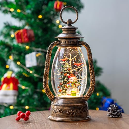 Christmas Snow Globe Lantern Water Glittering Snowman with Christmas Tree