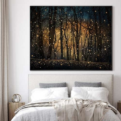 60"x72" Extra Large Framed Wall Art Magical Firefly Night Forest