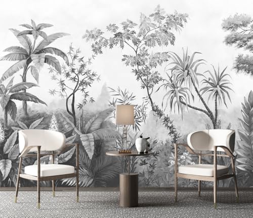 Gray Tropical Jungle Wallpaper Mural Peel and Stick for Bedroom