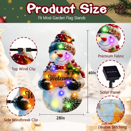 28x40 Solar Christmas Snowman Garden Flag