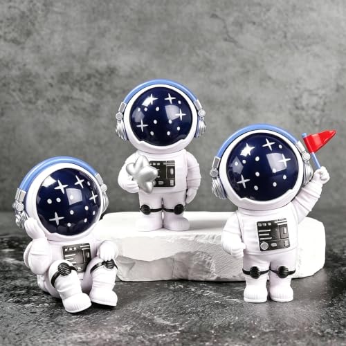 Starry Blue Astronaut Figurines Statue Set of 3 (3 Count)