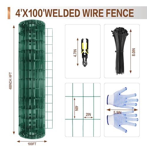 4 ft x 100 ft Green PVC Coated Welded Wire Fence