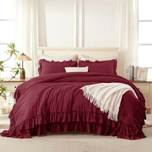 Burgundy Ruffle California King Comforter Set