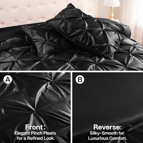 Satin King Size Comforter Set Black
