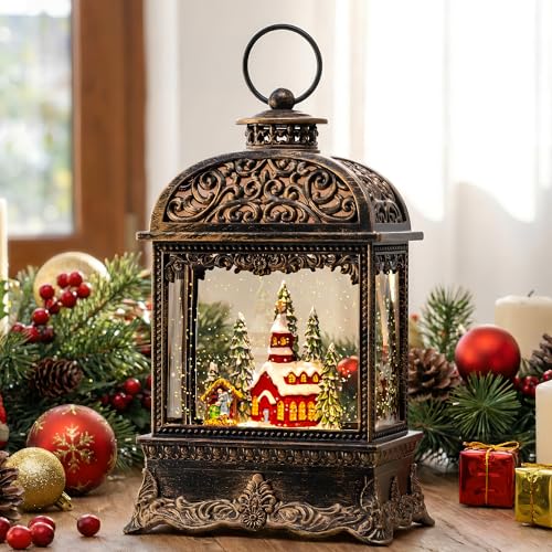 Christmas Snow Globe Water Lantern with Horse Drawn Carriage Christmas Scene Battery Operated or USB Powered Musical Lighted Holiday Decoration for Tabletop Display for Family