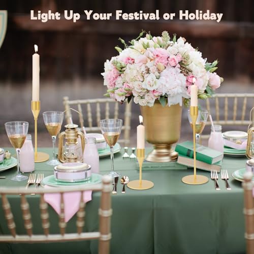 Matte Gold Candle Holders Bulk Painted Gold Metal Candlesticks Fit 0.8 Inch Taper Candles Decorative Metal Candelabra for Wedding Home Holiday Anniversary Party Dinning Table Decors (15 Count)