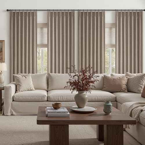 Blackout Dark Flax Curtains 60 Inches Extra Wide Linen Curtain 84 Inch Length for Living Room (2 Count)
