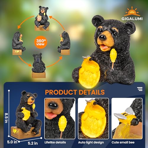 Solar Garden Decor Cute Bear Statues Outdoor