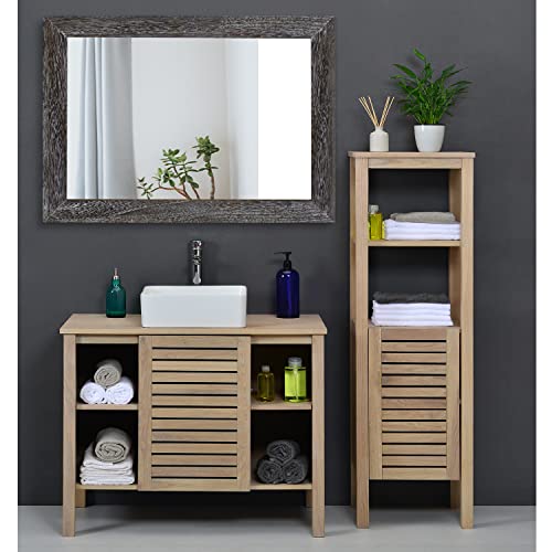 Wall Mirror with Rectangle Wood Frame Large 26"x18" Rustic Decorative Hanging Mirrors for Bedroom Bathroom Living Room Home Office