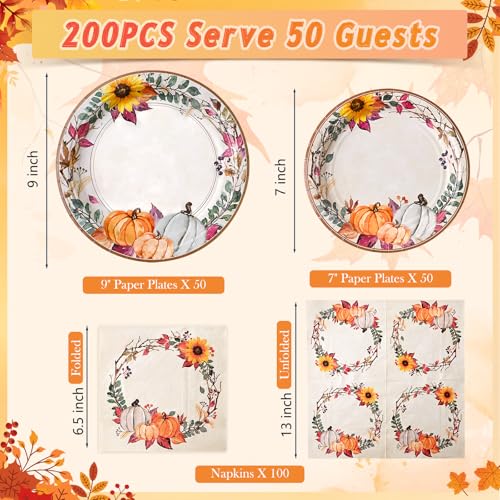 200 Pcs Fall Paper Plates and Napkins (200 Count)