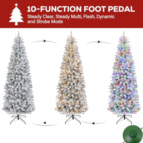7.5 ft Prelit Snow Flocked Pencil Slim Christmas Tree