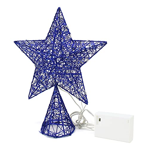 Blue Tree Top Star with Warm White LED Lights and Timer for Christmas Ornaments and Holiday Seasonal Décor