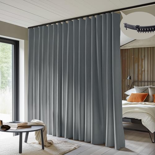 Room Divider Curtains with Flexible Ceiling Curtain Tracks Set