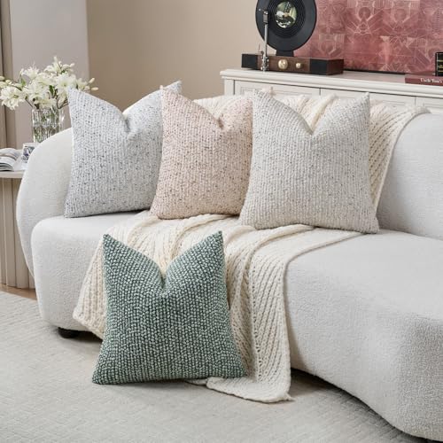 Striped Throw Pillow Covers 18x18 Set of 2 Blue Textured Boucle Chic Morden Boho Accent Farmhouse Square Decorative Couch Pillow Covers for Home Decor Bed Sofa Living Room (2 Count)