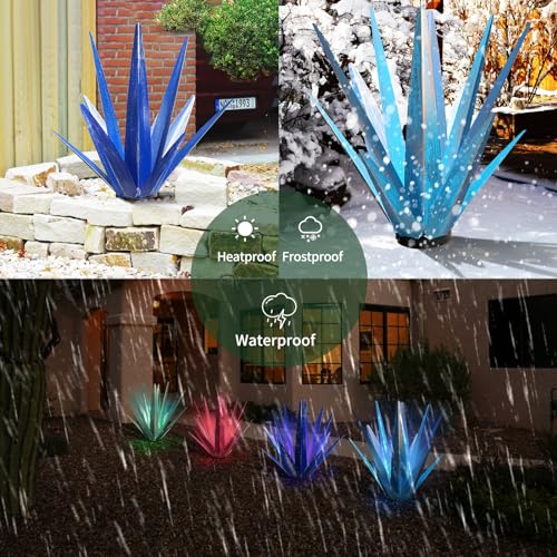 Large Metal Agave Plant Outdoor Decor with Solar Light