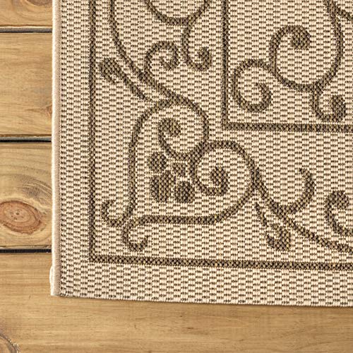 Vintage Filigree Indoor Outdoor Round Area Rug 5 Ft Beige