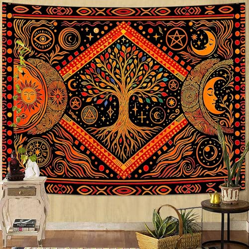 Tree of Life Sun Moon Stars Wall Tapestry