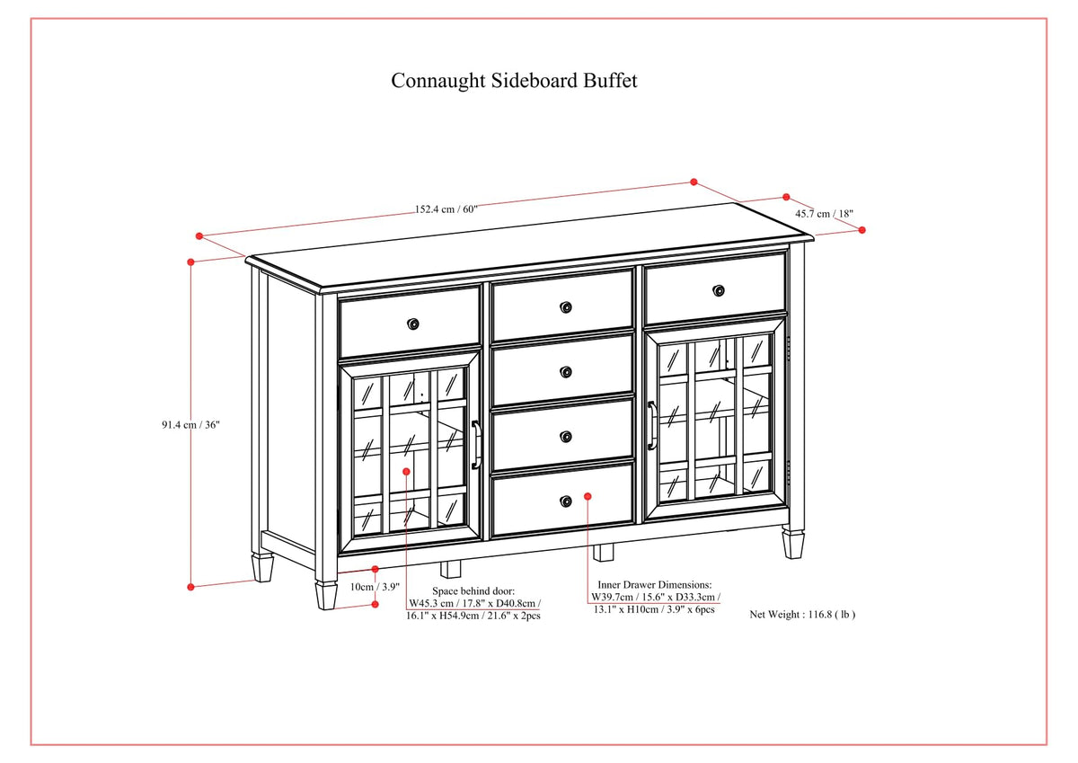 Connaught 60" Wide Solid Wood 3