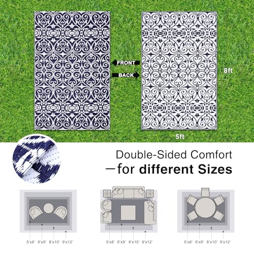 Outdoor Rug 5x8 ft Waterproof Reversible Floral Mat