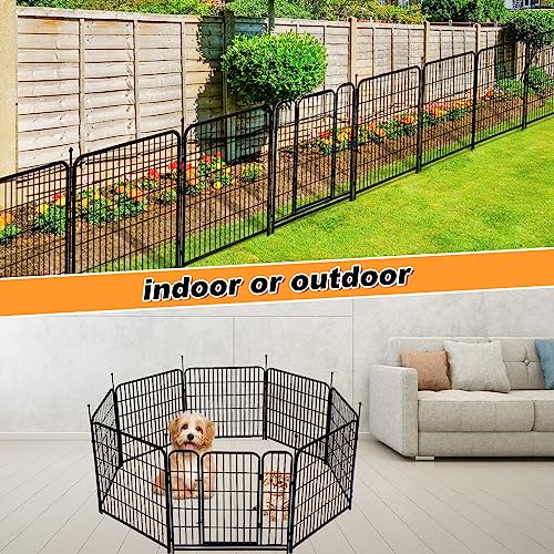 36 in(H) Garden Fence With Gate, Wide Gate Low Threshold, 8 Panels Total 17.7 ft(L) Heavy Duty Iron Animal Barrier Fence For Yard, Suitable For Indoor Or Outdoor Dog Fencing,Garden Border Fence (36 Sq Ft)