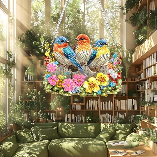 DIY Three Cute Birds Diamond Painting Hanging Ornament