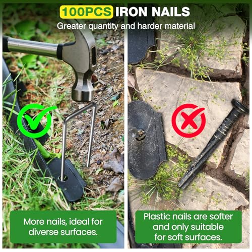 4in Tall 66ft Landscape Edging Kit with 100pcs Metal Spikes (66 Foot)