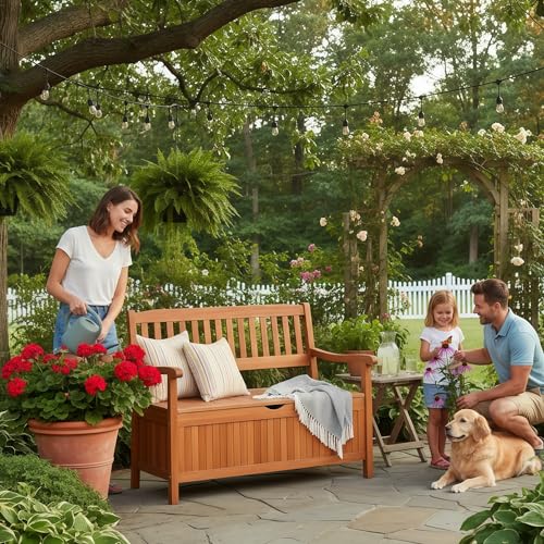 Outdoor Wood Storage Bench Deck Box