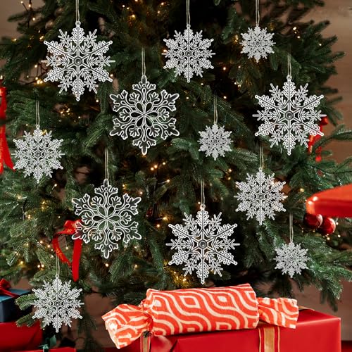 Christmas Tree Decorations Snowflake Ornaments 36Pcs Clear Plastic Hanging Snowflakes from Ceiling Snow Flakes Decorating Hanging for Winter Wonderland Decorations Indoor Outdoor Decor (36 Count)