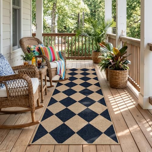 Checkered Easy Jute Non Slip Runner Rug