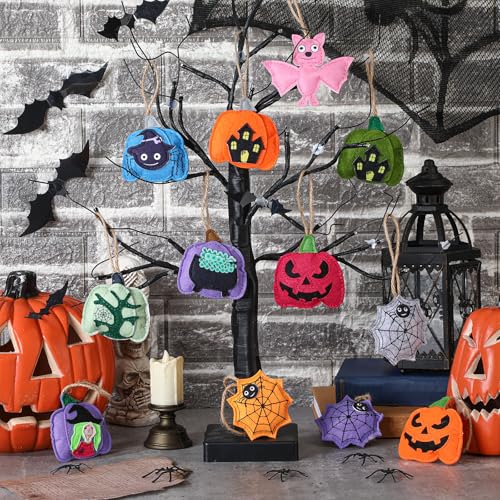 12 Pcs Halloween Felt Ornaments 3D Pumpkin Hanging Tree Decor (12 Count)