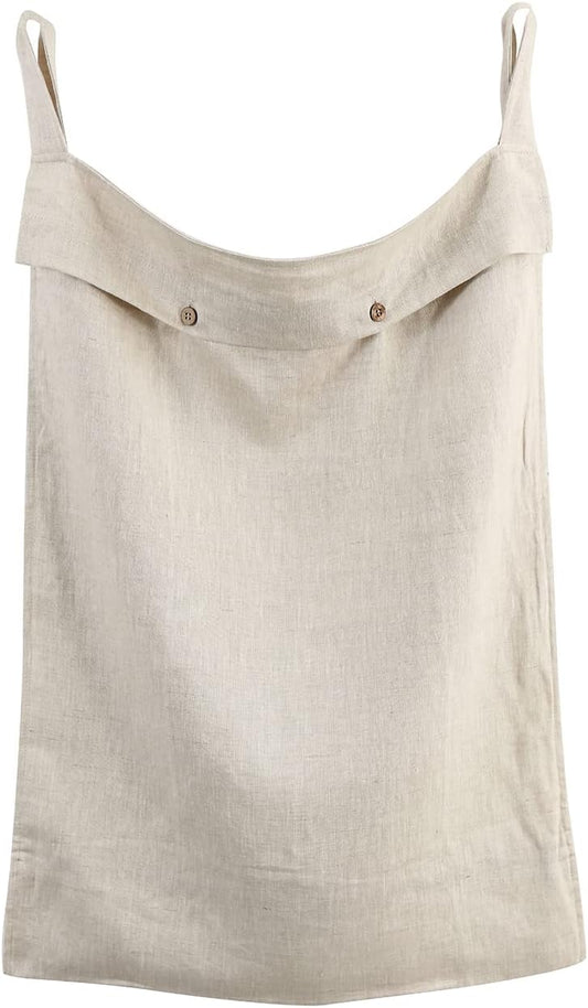 Linen Hanging Laundry Bag, 100% Linen Over The Door Laundry Hamper with Buttons and Zipper, Space Saving Door Hampers for Laundry Dirty Clothes Home Travel, Linen - NestledHome