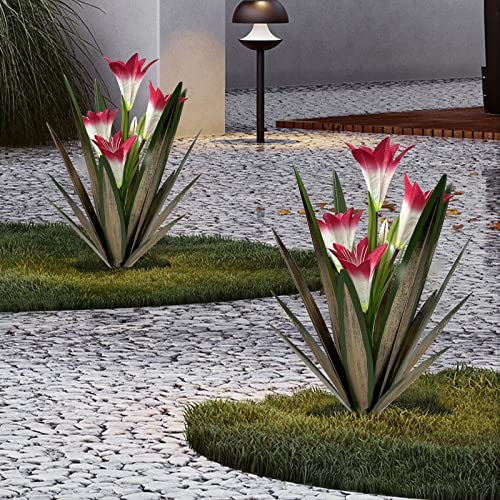 Metal Agave Plant Outdoor Decoration Lily Mexican Yard Art Garden Gift Home Decor Hand Painted Metal Agave Garden Yard Statue (2 Count)