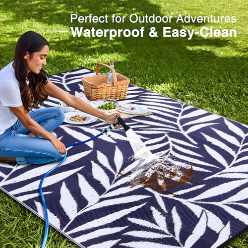 Outdoor Rug 9x12 ft Waterproof Reversible Leaf Mat