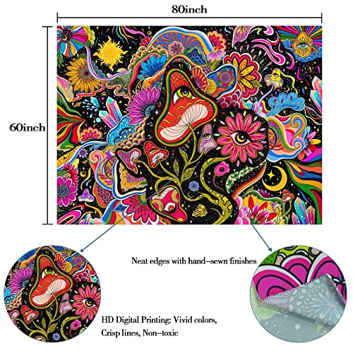 Mushroom Tapestry Pink Flowers Tapestry for Bedroom Aesthetic Tapestries Cute Floral Tapestries Wall Hanging for Bedroom and Living Room Decor Pink Flowers 60×80 Inches