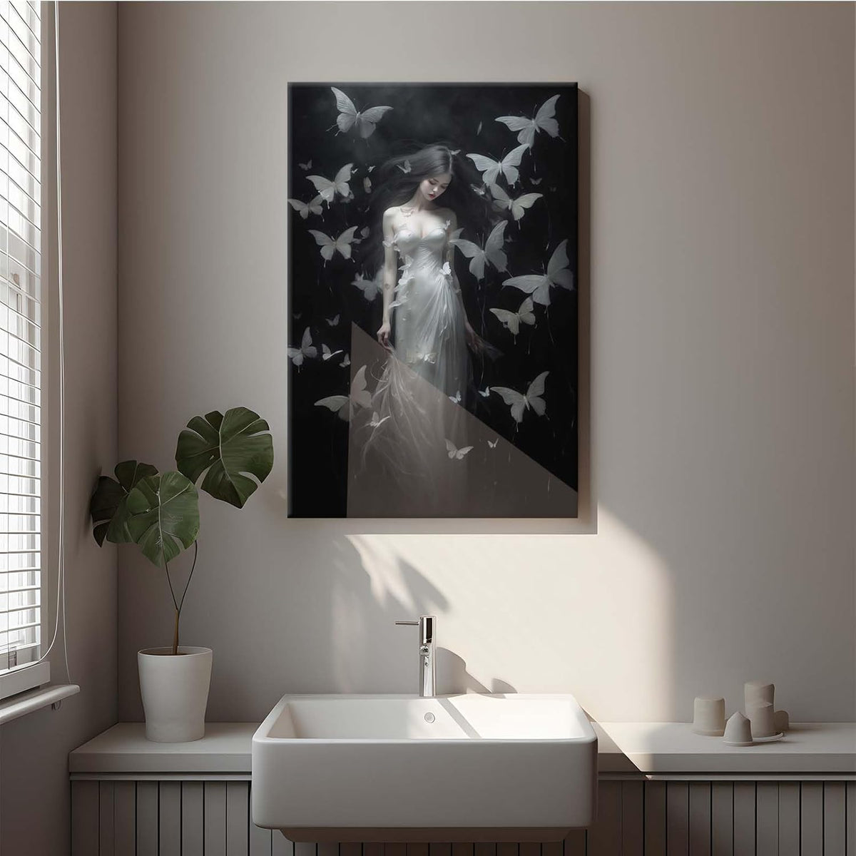 Vintage Gothic Feminine Canvas Wall Art Print Butterfly Poster Moody Female Wall Art Retro Artwork Dark College Decor for Home Bedroom8x12in Wood Framed