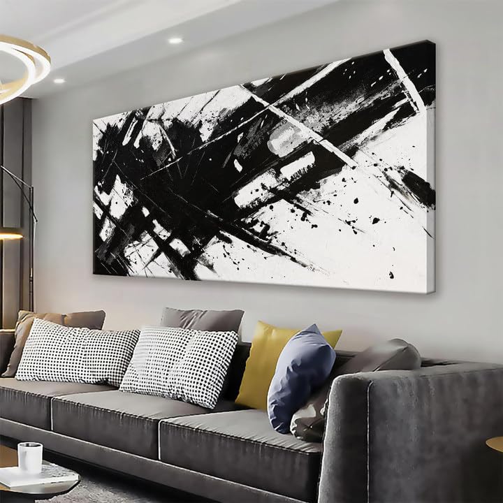 Abstract Wall Art For Living Room Black And White Wall Art 24 × 48 Inch