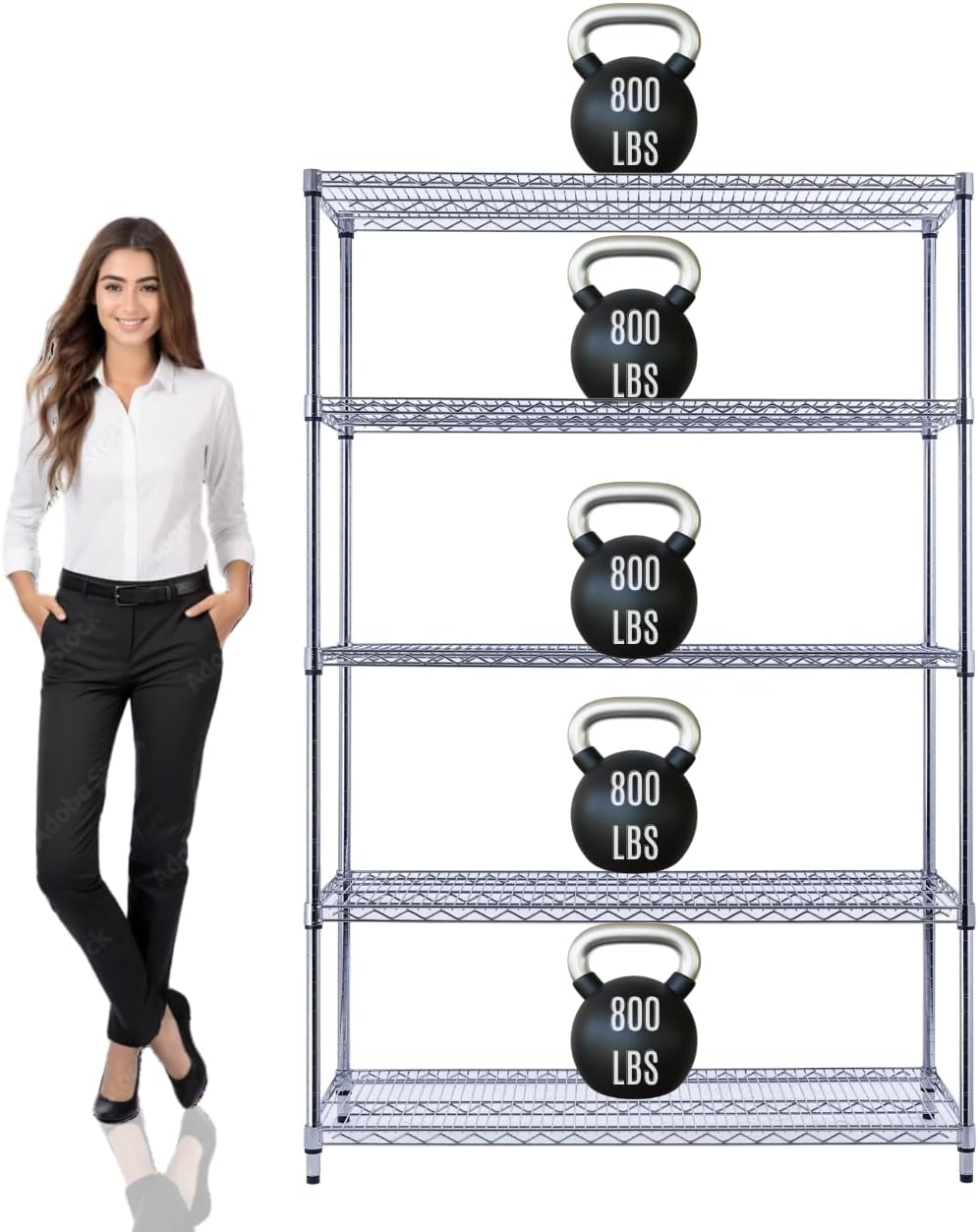 48"x24"x72" Prime Heavy Duty Chrome 5-Tier Steel Wire Shelving NSF 4000 LBS MAX Capacity Storage Rack for Commercial, School, Home, Garage, Warehouse, Industrial, and Hospital Uses (with Wheels) - NestledHome
