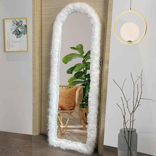 Fluffy Mirror Cover - 59"x16" Full Length Stretch Universal Ultra Soft Non-Slip Cover Warm Home Decor for Bedroom Cloakroom (White-Without Mirror, Suitable for 59"×16")