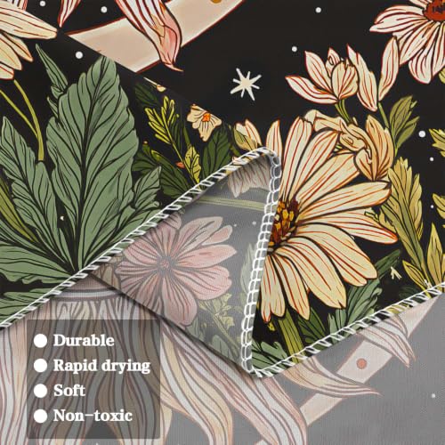Boho Vintage Sun and Moon Hippie Floral Tapestry 60x44 Inch