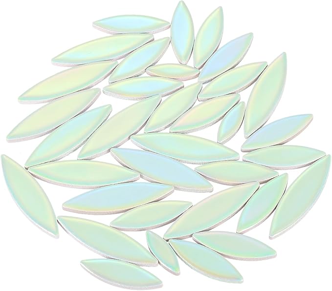 uxcell Ceramic Mosaic Tile, About 200g Teardrop Leaf Tile Mosaic Block for Handicrafts Artwork, Light Green/Blue