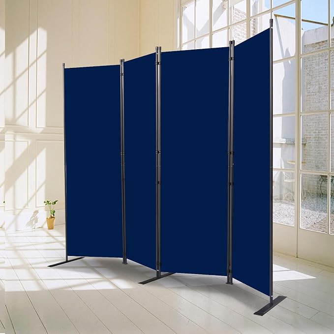 Room Divider, 4 Panel Folding Privacy Screens with Wider Support Feet, 6 Ft Portable Room Partition for Room Separator, 88" W X 71" H, Navy Blue