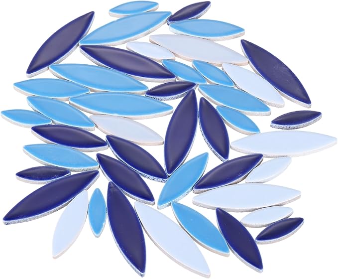 uxcell Ceramic Mosaic Tile, About 200g Teardrop Leaf Tile Mosaic Block for Handicrafts Artwork, Blue/White/Purple